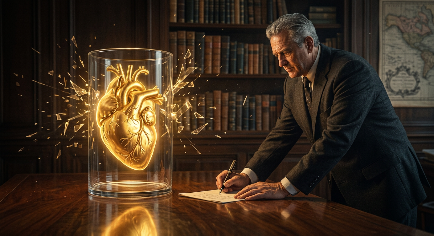 Mano che stringe un contratto su una scrivania di legno con luce naturale laterale